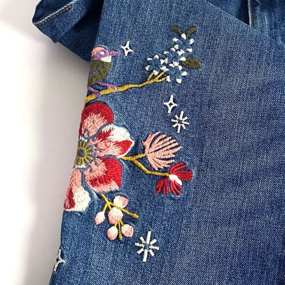 Johnny Was The Flare Embroidered Jeans Womens 25 Multicolor Floral Celestial - Picture 13 of 16